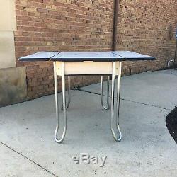 Vtg Mochi Signed Procelain Enamel Kitchen Table-retro/mcm-chrome Hairpin Legs