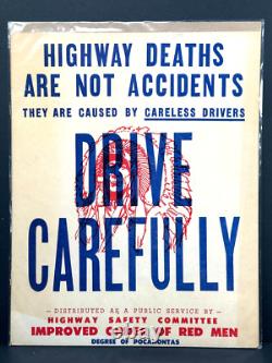 Vtg Order of the red men Road Safety Accident Sign Indian Chief RARE