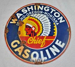Vtg PORCELAIN WASHINGTON Gasoline ENAMEL SIGN 12 INCHES