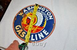 Vtg PORCELAIN WASHINGTON Gasoline ENAMEL SIGN 12 INCHES