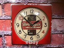 Vtg Red Chrome Deco Telechron Dr. Pepper Soda Advertising Diner-wall-clock Sign