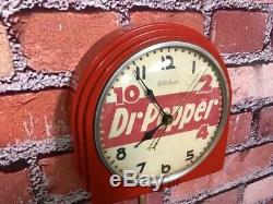 Vtg Red Deco Telechron Dr. Pepper Soda Store Advertising Diner Wall Clock Sign