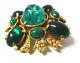 Vtg Signed Art Emerald Green Gripoix Cabochon Rhinestone Seed Pearls Pin Brooch