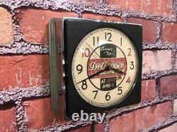 Vtg Telechron Dr Pepper Soda Old Chrome Deco Diner Advertising Wall Clock Sign