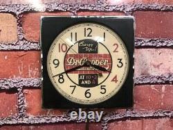 Vtg Telechron Dr Pepper Soda Old Chrome Deco Diner Advertising Wall Clock Sign