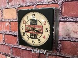 Vtg Telechron Dr Pepper Soda Old Chrome Deco Diner Advertising Wall Clock Sign