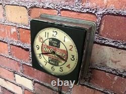 Vtg Telechron Dr Pepper Soda Old Chrome Deco Diner Advertising Wall Clock Sign