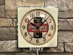 Vtg Telechron Dr. Pepper Soda-old Chrome Deco Diner Advertising Wall Clock Sign