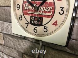 Vtg Telechron Dr. Pepper Soda-old Chrome Deco Diner Advertising Wall Clock Sign
