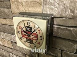 Vtg Telechron Dr. Pepper Soda-old Chrome Deco Diner Advertising Wall Clock Sign