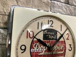 Vtg Telechron Dr. Pepper Soda-old Chrome Deco Diner Advertising Wall Clock Sign