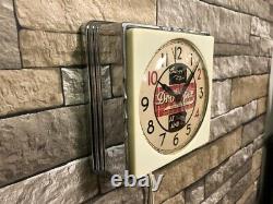 Vtg Telechron Dr. Pepper Soda-old Chrome Deco Diner Advertising Wall Clock Sign