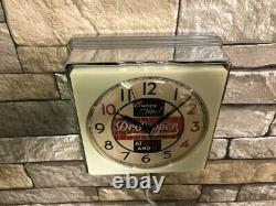 Vtg Telechron Dr. Pepper Soda-old Chrome Deco Diner Advertising Wall Clock Sign