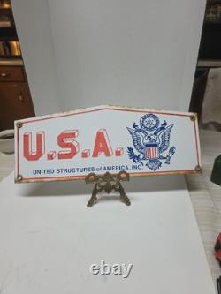 Vtg U. S. A. United Structures Of America Porcelain Sign 18 E Pluribus Unum Eagle