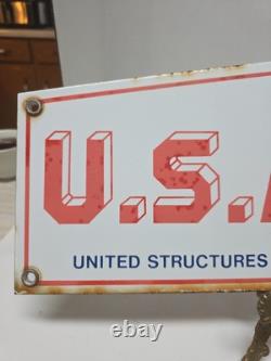 Vtg U. S. A. United Structures Of America Porcelain Sign 18 E Pluribus Unum Eagle