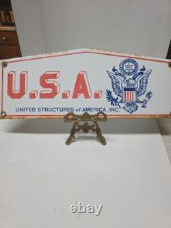Vtg U. S. A. United Structures Of America Porcelain Sign 18 E Pluribus Unum Eagle