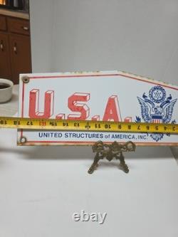 Vtg U. S. A. United Structures Of America Porcelain Sign 18 E Pluribus Unum Eagle