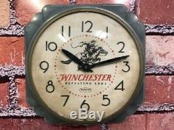 Vtg Winchester Old Metal Advertising Gun Shop Pistol Part Dealer Wall Clock Sign