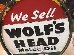 WOW ORIGINAL 1955 Vintage WOLF WOLF'S HEAD Sign & Stand Gas Oil Station OLD RaRE