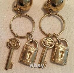 WOW! Signed Givenchy Vintage Couture Runway Earrings Lock & Key Tiny Pearls