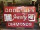 Wow! Vintage Original Doolittle Diamonds Clocks & Jewels 2 Sided Neon Porcelain
