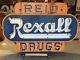 Wow Vintage Original Neon Rexall Drug Store Double Sided Porcelain Nice Sign Old