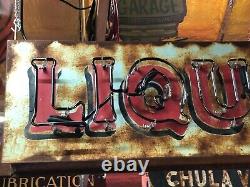 WOW! Vintage LIQUOR Double Sided NEON SIGN Antique PATINA Pub BAR Mancave TAVERN