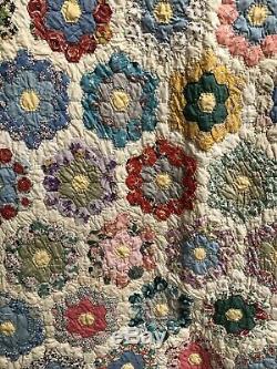WW2 Vintage Grandmothers Quilt W Pillow Coverlet Museum Qlty Hand Made Signed NR