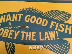 Want Good Fishing Obey Law Tin Sign Commonwealth of Pennsylvania Vintage